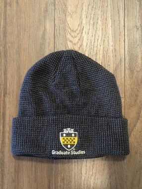 Gray Charcoal Waffle Knit Beanie with Graduate Studies Crest University Of Pitt